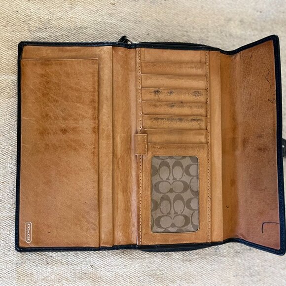 Vintage Classic Coach Black Leather Soho Buckle Trifold Check CC Wallet - Picture 6 of 9